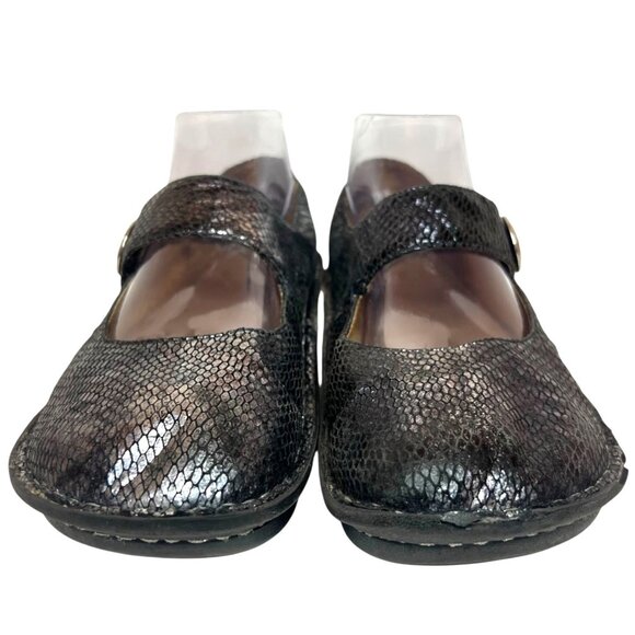 ALEGRIA Paloma Pewter Charmer Mary Jane 39 8.5 9 Iridescent Snakeskin Clogs Nurs - Picture 3 of 9